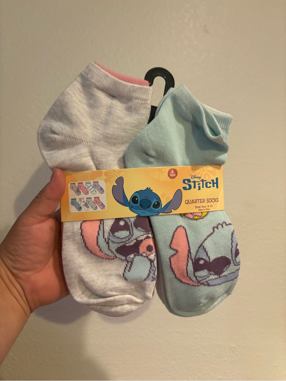 Disney Stitch Women’s Quarter Socks - White, Light Blue & Pink